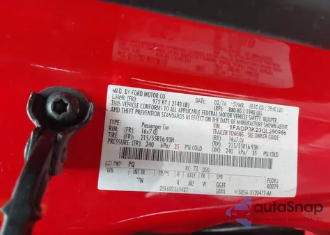 2016 Ford Focus Se from USA, damaged, VIN 1FADP3K23GL290956